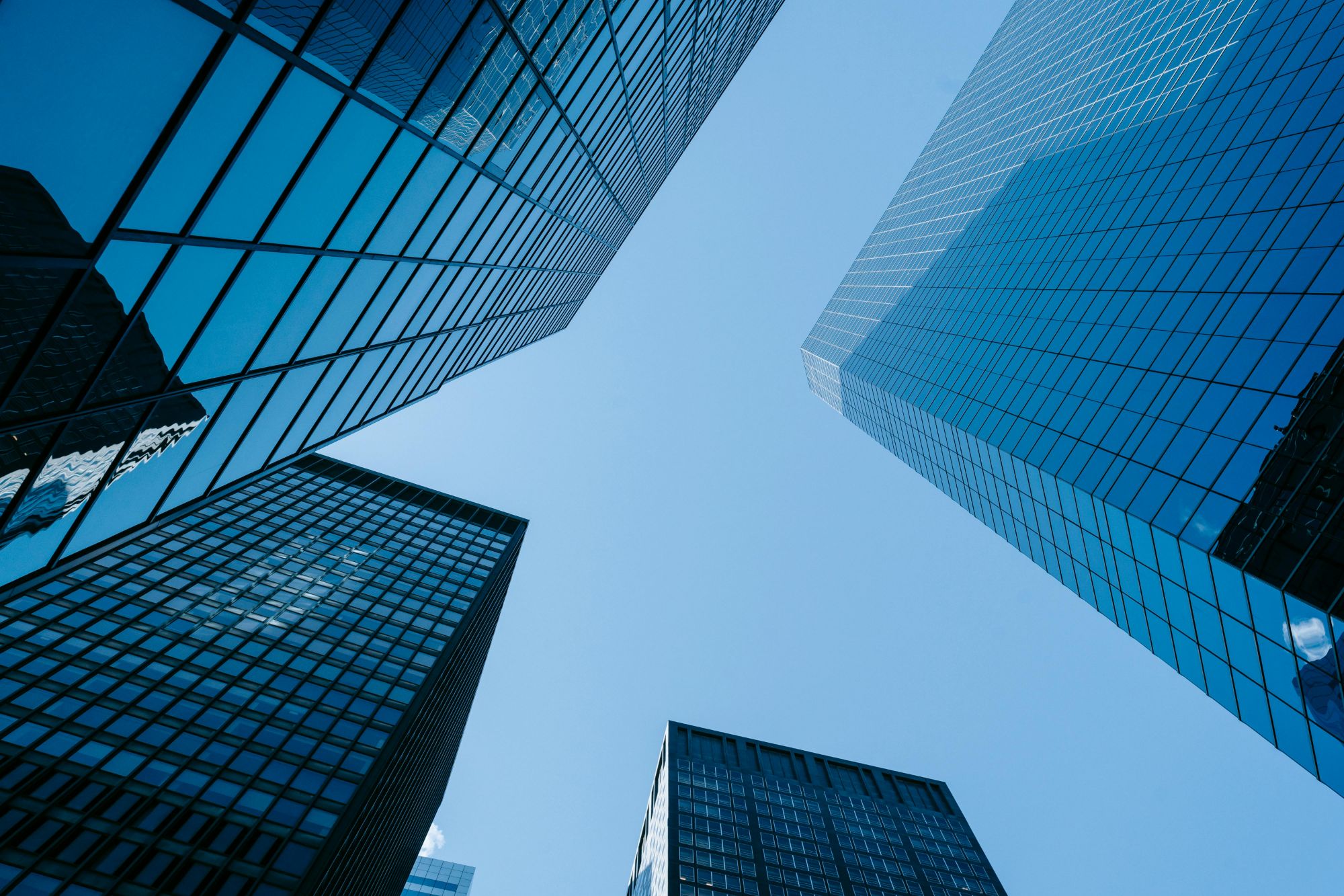 Glass skyscrapers from below